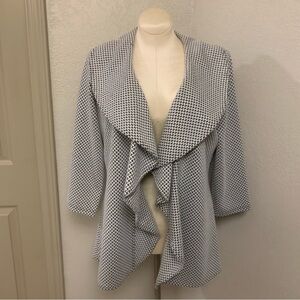 Calvin Klein Blazer Jacket Womens 12 Black & White Houndstooth Ruffle Front NWT